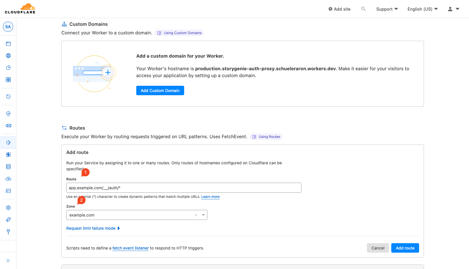 Configure the route for your Cloudflare Worker request proxy Configure the route for your Cloudflare Worker request proxy