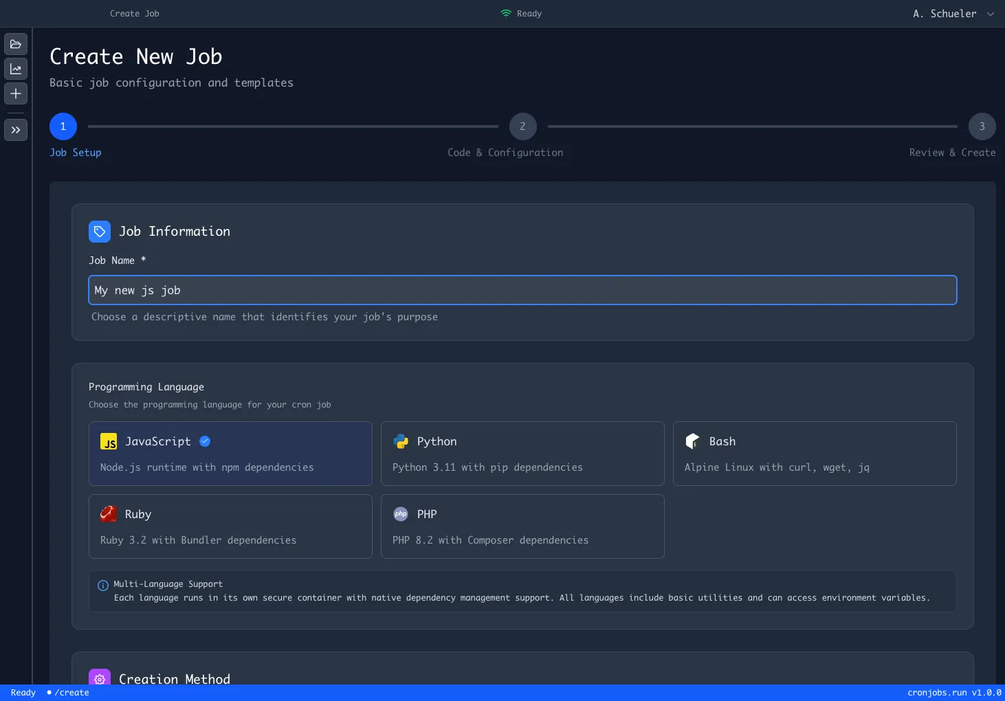 cronjobs.run Create Job
