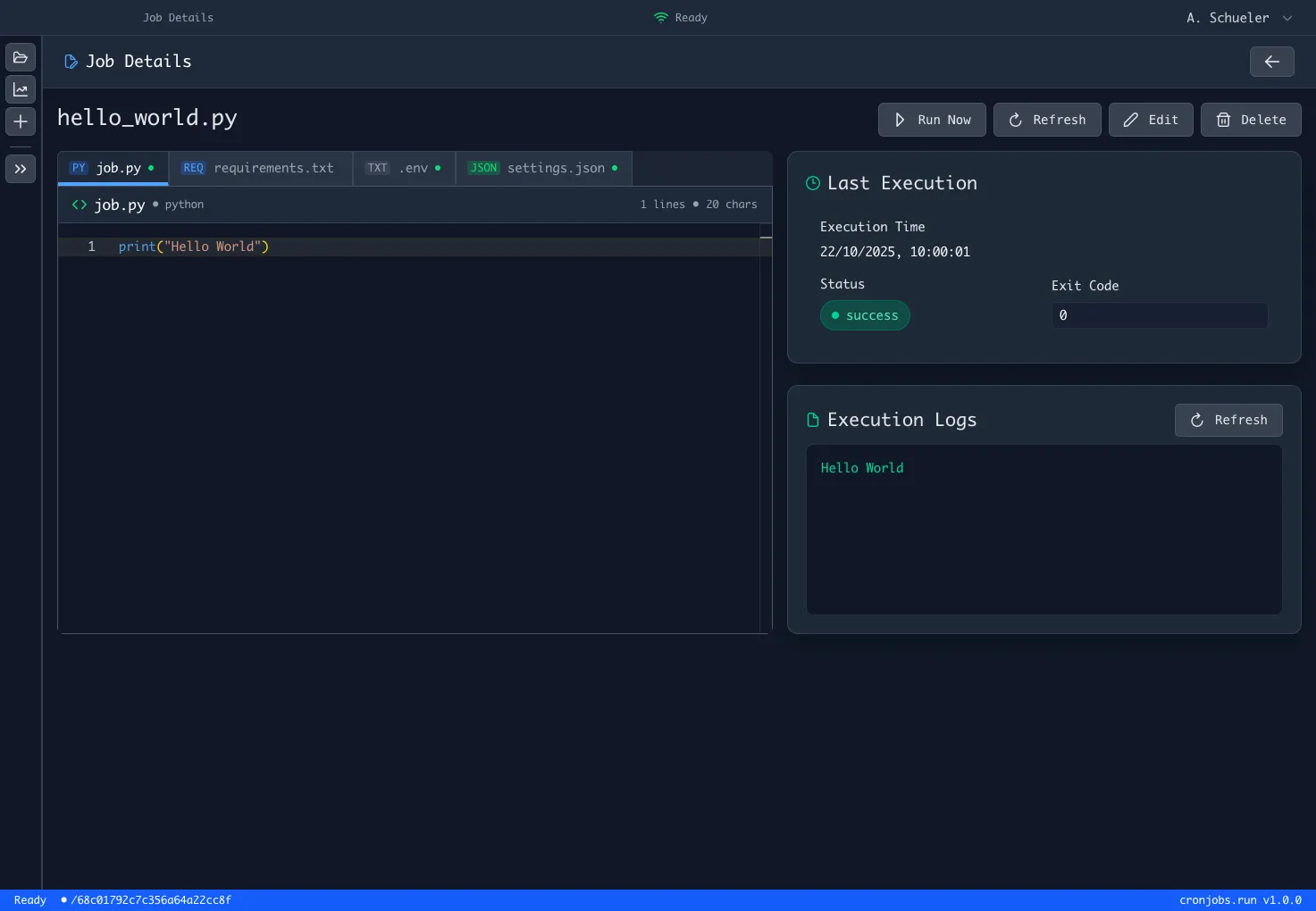 cronjobs.run Job Info