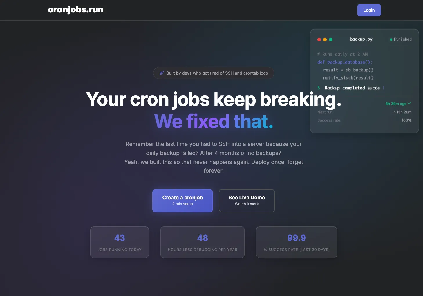 cronjobs.run Landing Page