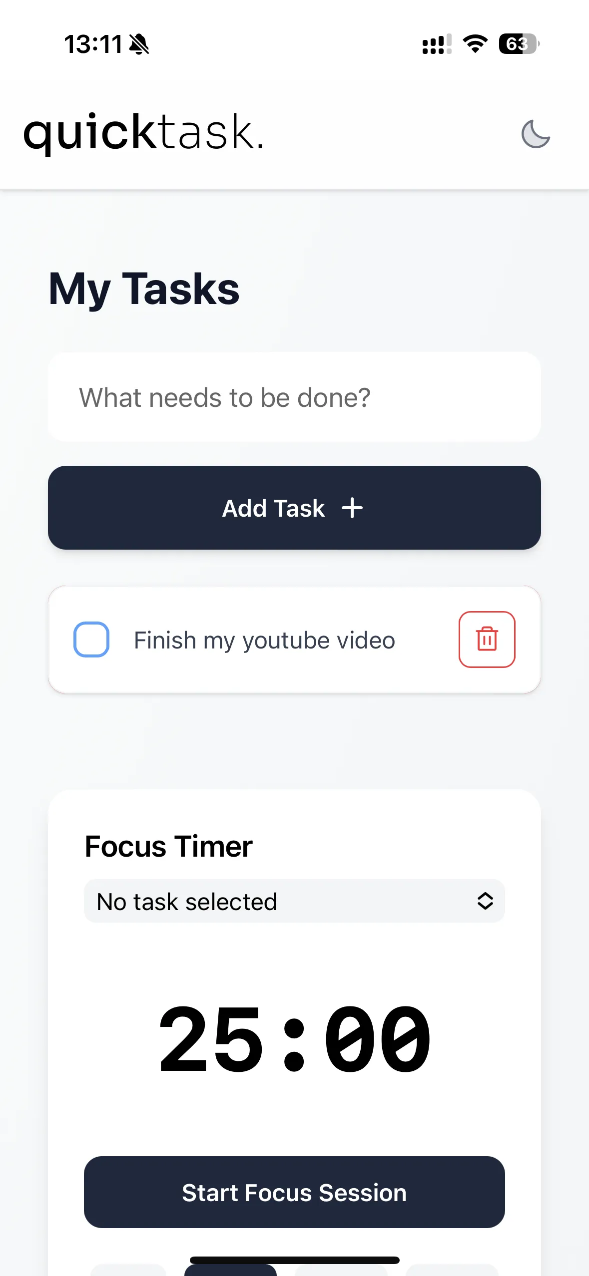 quicktask. Main View