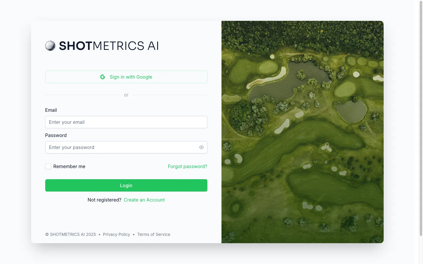 ShotMetrics AI Login Page